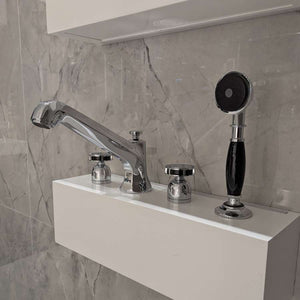 Dornbracht 27502370-00 (XS-027979) Madison Flair 4-Hole Bath Mixer with Custom Made Tzelan Handles in Polished Chrome