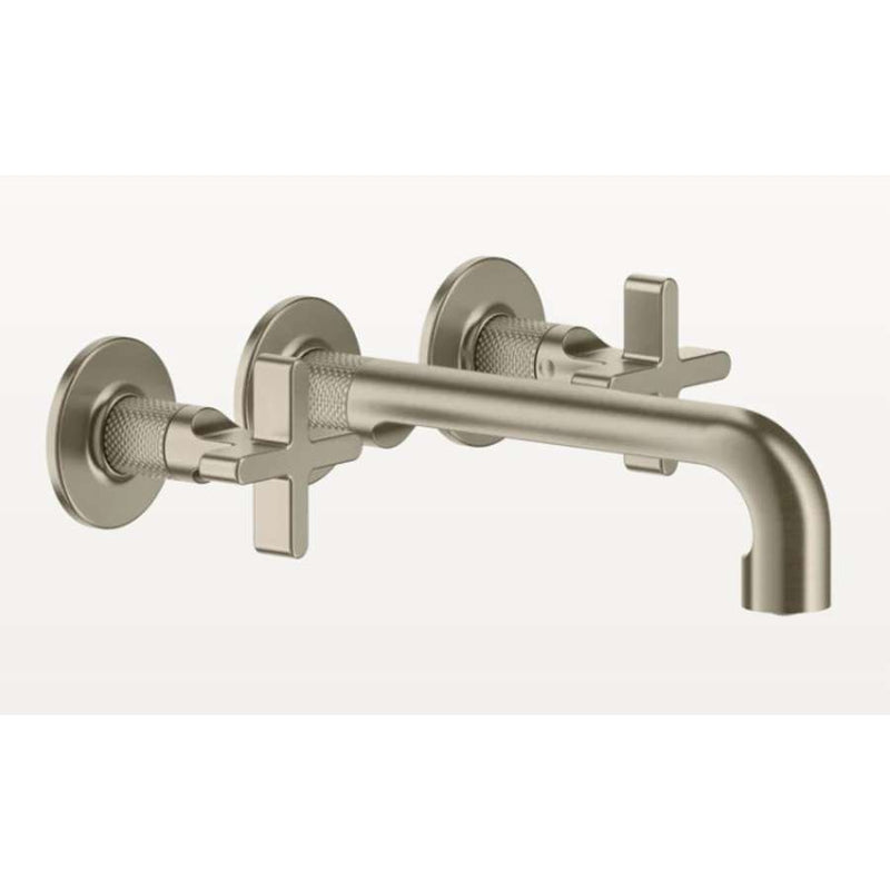 Gessi, 58190.149 External parts three-holes basin mixer with medium spout, without waste in 149 Finox Brushed Nickel