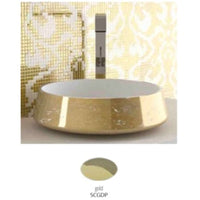 Glass Design Exte lux ALUEXTELWG counter top basin diameter 420mm made of Alumix in white and gold leaf with waste in gold