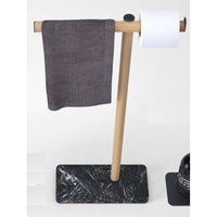 DOT LINE ADTL0462RTN Floor standing towel holder in natural oak and black Marquina marble