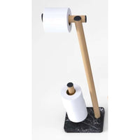 DOT LINE ADTL0461RTN  Floorstanding element in natural oak and black Marquina marble  with the function of toilet paper holder and holder for spare toilet paper