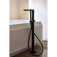 Agape ASEN0977N Sen floor standing bathtub mixer tap 828mm in black with handheld shower and floor connections