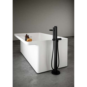 Agape ASEN0977N Sen floor standing bathtub mixer tap 828mm in black with handheld shower and floor connections