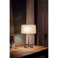 DIATB01 Lighting Table Lamp, Frame Satin nickel metallic, Lampshade White linen, Light source included, dimmer included and UKA01 UK plug