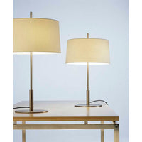 DIATB01 Lighting Table Lamp, Frame Satin nickel metallic, Lampshade White linen, Light source included, dimmer included and UKA01 UK plug