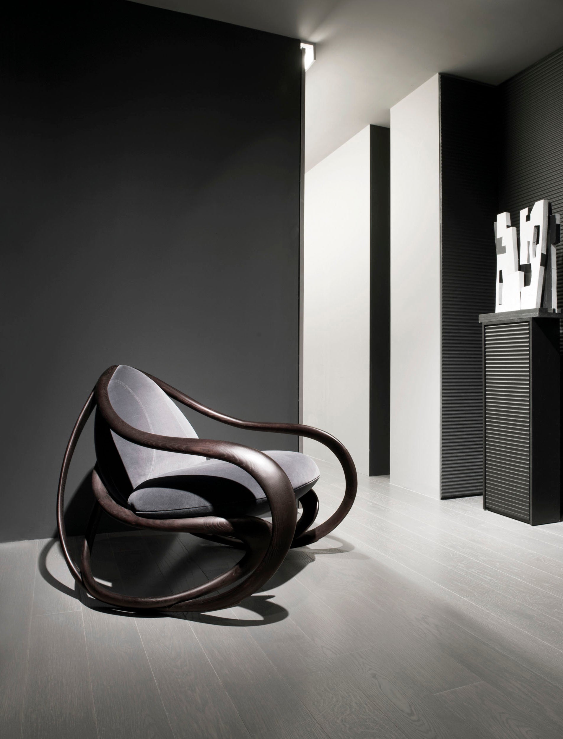 Modern chair with unique design in a minimalistic room