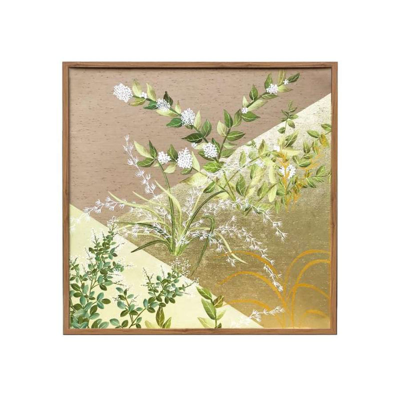 Chinoiserie 2.0 Custom L3-54 Ikebana Framed Art Multicolour hand-painted silk & gold leaf wallpaper 1000 x 1000 mm