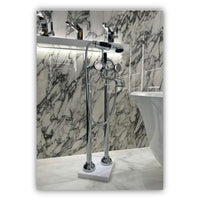 Madison 25943360-00 (XS-026949) Free Standing Bath Mixer with Shower Set, Custom Made Hand Shower with Black Insert, Black Lever and Tzelan Handles in Chrome with Concealed Part