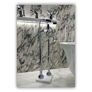 Madison 25943360-00 (XS-026949) Free Standing Bath Mixer with Shower Set, Custom Made Hand Shower with Black Insert, Black Lever and Tzelan Handles in Chrome with Concealed Part
