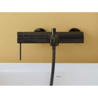 Roca NU Wall-mounted bath-shower mixer with automatic diverter and Pin handle (A5A023FCN0/  + STELLA Sliding bar 800mm with adjustable bracket + 1700mm anti-torsion metallic shower hose + stick round handshower in Titanium Black