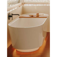 Roca A248672000 Tura Stonex® oval freestanding bath with ambient LED light, click-clack waste, trap and integrated overflow and wooden tray. Finish in 00 - White