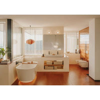 Roca A248672000 Tura Stonex® oval freestanding bath with ambient LED light, click-clack waste, trap and integrated overflow and wooden tray. Finish in 00 - White