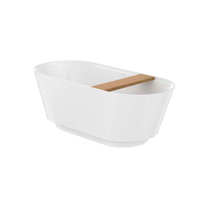 Roca A248672000 Tura Stonex® oval freestanding bath with ambient LED light, click-clack waste, trap and integrated overflow and wooden tray. Finish in 00 - White