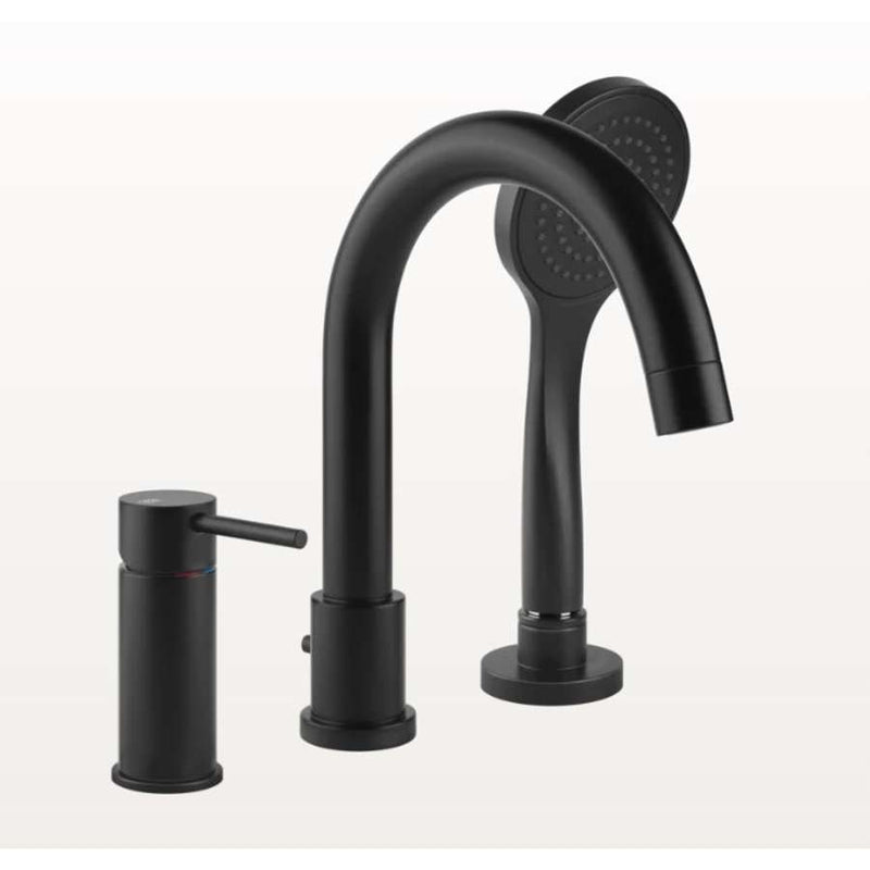 Gessi 18637.299 Emporio Three-hole bath mixer in black XL with diverter in the spout, 1.50 m flexible hose and pull-out antilimestone handshower.