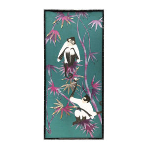 Chinoiserie 2.0 Custom Bamboo Jungle 1 Monkey Framed Art Multicolour hand-painted & embroidered silk wallpaper 1000 x 2000 mm