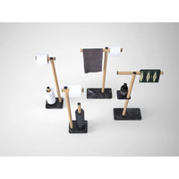 DOT LINE ADTL0460RTN Floorstanding element in natural oak and black Marquina marble  with the function of toilet paper holder and toilet brush holder