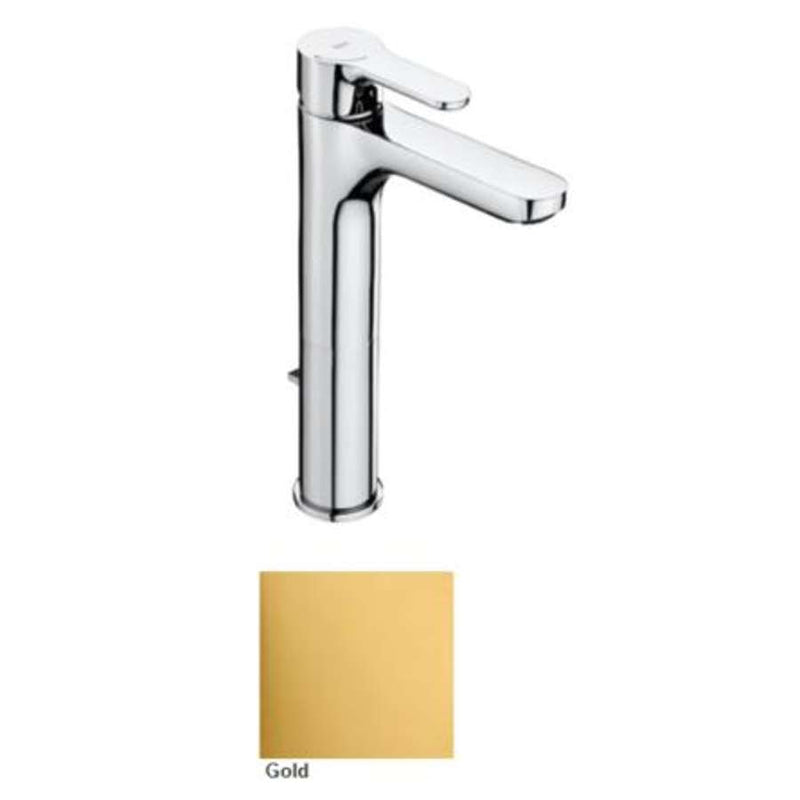 L20 Monoblock high basin mixer with spring waste in Gold