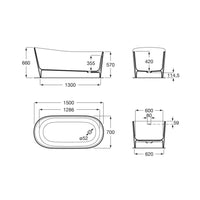 Roca A2484990X0 Maui Stonex bath with click-clack waste in Onxy 1500 x 700 mm